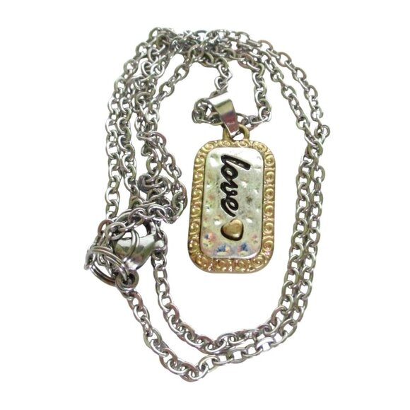 Engraved "Love" Pendant Necklace With 18" Stainless Chain Romantic Gift Jewelry - Picture 4 of 5